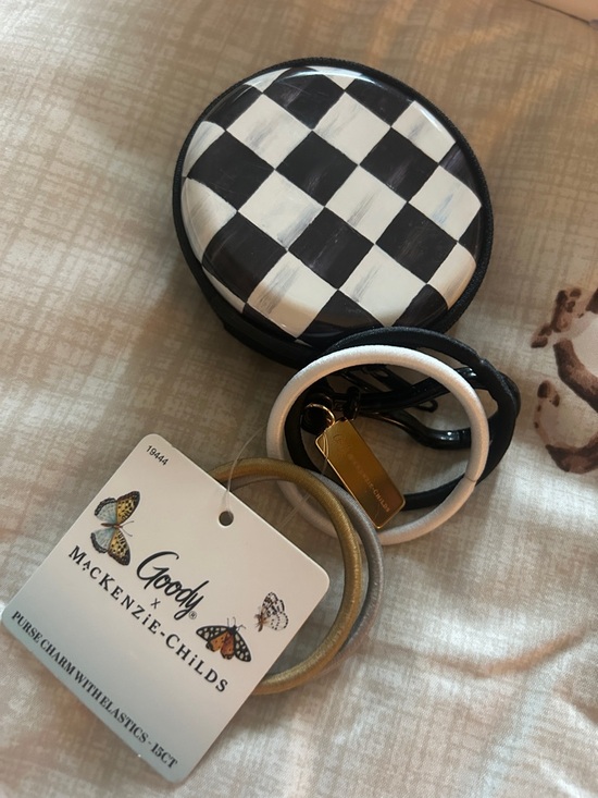 MacKenzie-Childs Black & White Check Compact ponytail Set with Floral Bobby pins main image 5